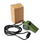 Fluitje met kompas en thermometer aan de zijkant, met neklus derde weergave