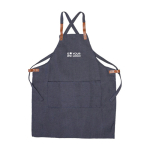 Polyester en katoenen schort met 2 voorzakken kleur blauw met jouw bedrukking