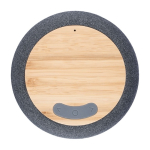 Kleine ronde speaker met bamboe-details aan de bovenkant kleur zwart derde weergave