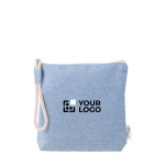 Toilettas van gerecycled katoen in pastelkleuren met touwpolsbandje kleur blauw met afdrukgebied