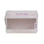 Toilettas van natuurlijk gerecycled canvas met net aan de voorkant kleur naturel vierde weergave