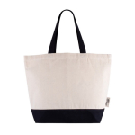 Tas van gerecycled katoen met handgreep en gekleurde bodem 320 g/m² kleur zwart eerste weergave