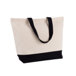 Tas van gerecycled katoen met handgreep en gekleurde bodem 320 g/m² kleur zwart tweede weergave