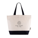 Tas van gerecycled katoen met handgreep en gekleurde bodem 320 g/m² kleur zwart derde weergave