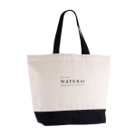Tas van gerecycled katoen met handgreep en gekleurde bodem 320 g/m² kleur zwart vierde weergave