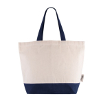 Tas van gerecycled katoen met handgreep en gekleurde bodem 320 g/m² kleur blauw eerste weergave