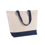 Tas van gerecycled katoen met handgreep en gekleurde bodem 320 g/m² kleur blauw tweede weergave