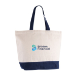 Tas van gerecycled katoen met handgreep en gekleurde bodem 320 g/m² kleur blauw vierde weergave