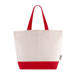 Tas van gerecycled katoen met handgreep en gekleurde bodem 320 g/m² kleur rood eerste weergave