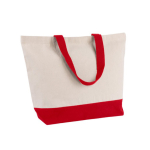 Tas van gerecycled katoen met handgreep en gekleurde bodem 320 g/m² kleur rood tweede weergave
