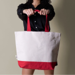 Tas van gerecycled katoen met handgreep en gekleurde bodem 320 g/m² kleur rood derde weergave
