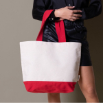 Tas van gerecycled katoen met handgreep en gekleurde bodem 320 g/m² kleur rood vierde weergave
