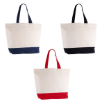 Tas van gerecycled katoen met handgreep en gekleurde bodem 320 g/m² eerste weergave