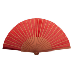 Donker houten waaier met polyesterdoek als geschenk kleur rood eerste weergave