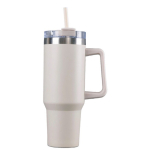 Fles van gerecycled roestvrij staal met rietje en draaglus 1,18 L kleur beige eerste weergave
