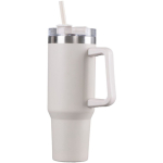 Fles van gerecycled roestvrij staal met rietje en draaglus 1,18 L kleur beige tweede weergave