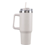 Fles van gerecycled roestvrij staal met rietje en draaglus 1,18 L kleur beige derde weergave