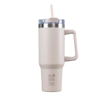 Fles van gerecycled roestvrij staal met rietje en draaglus 1,18 L kleur beige met afdrukgebied
