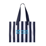 Grote tas van gerecycled katoen met verticaal strepenontwerp kleur blauw met afdrukgebied