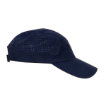 Ademend microvezel pet met logo en gaatjes aan de zijkanten kleur marineblauw derde weergave