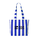 Strandtas van gerecycled katoen met streeppatroon kleur koningsblauw met afdrukgebied