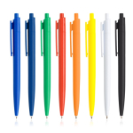 Ecologische pen met eenkleurige body en brede clip, blauwe inkt