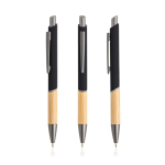 Pen van gerecycled aluminium met bamboe grip, blauwe inkt kleur zwart