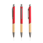 Pen van gerecycled aluminium met bamboe grip, blauwe inkt kleur rood