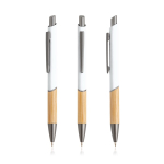 Pen van gerecycled aluminium met bamboe grip, blauwe inkt kleur wit