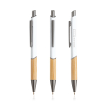 Pen van gerecycled aluminium met bamboe grip, blauwe inkt kleur wit