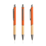 Pen van gerecycled aluminium met bamboe grip, blauwe inkt kleur oranje
