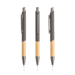 Pen van gerecycled aluminium met bamboe grip, blauwe inkt kleur donkergrijs