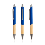 Pen van gerecycled aluminium met bamboe grip, blauwe inkt kleur koningsblauw