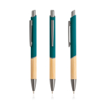 Pen van gerecycled aluminium met bamboe grip, blauwe inkt kleur donkergroen