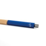 Pen van gerecycled aluminium met bamboe grip, blauwe inkt