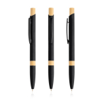 Pen van gerecycled aluminium met bamboedetails, blauwe inkt kleur zwart