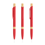 Pen van gerecycled aluminium met bamboedetails, blauwe inkt kleur rood