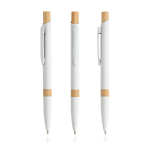 Pen van gerecycled aluminium met bamboedetails, blauwe inkt kleur wit