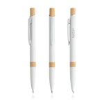 Pen van gerecycled aluminium met bamboedetails, blauwe inkt kleur wit