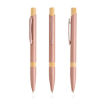 Pen van gerecycled aluminium met bamboedetails, blauwe inkt kleur rose gold