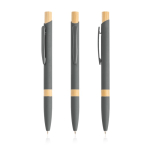Pen van gerecycled aluminium met bamboedetails, blauwe inkt kleur lichtgrijs