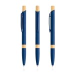Pen van gerecycled aluminium met bamboedetails, blauwe inkt kleur marineblauw