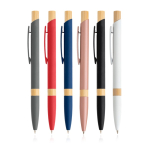 Pen van gerecycled aluminium met bamboedetails, blauwe inkt