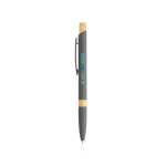 Pen van gerecycled aluminium met bamboedetails, blauwe inkt