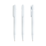 Pen van gerecycled plastic met brede clip en blauwe inkt kleur wit