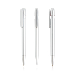 Pen van gerecycled plastic met brede clip en blauwe inkt kleur zilver