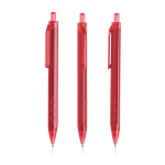 Driehoekige pen van plastic met transparante details, blauwe inkt kleur donkerrood