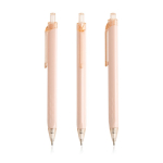 Driehoekige pen van plastic met transparante details, blauwe inkt kleur lichtroze