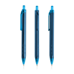 Driehoekige pen van plastic met transparante details, blauwe inkt kleur petrol blauw