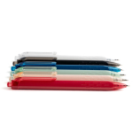 Driehoekige pen van plastic met transparante details, blauwe inkt